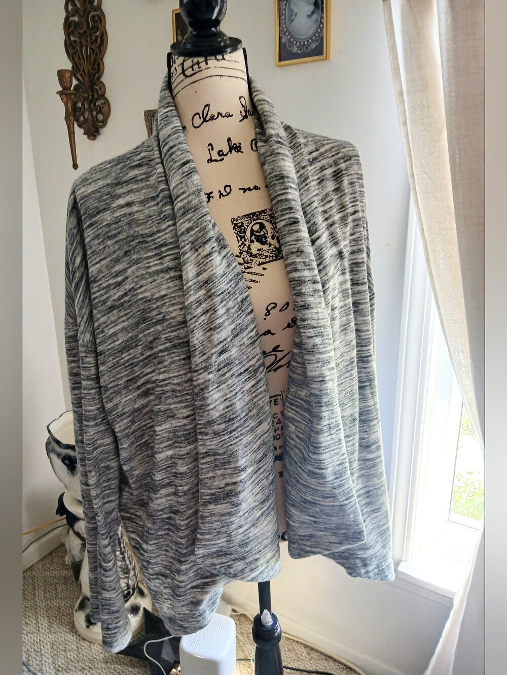 Pure Energy Womens 2X Cardigan Sweater Open Front Space Dye Gray Soft Knit